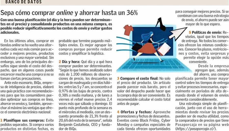Recorte de El Mercurio: Sepa cómo comprar online y ahorrar hasta un 36%